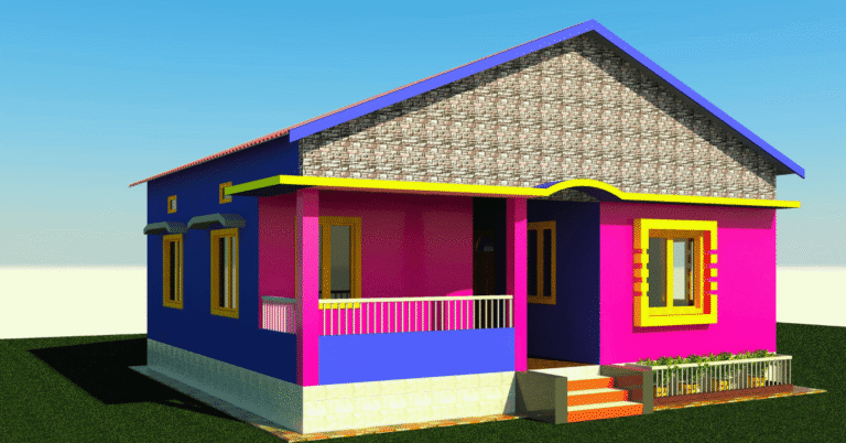 Modern tin shade house plan 756 sqft drawing